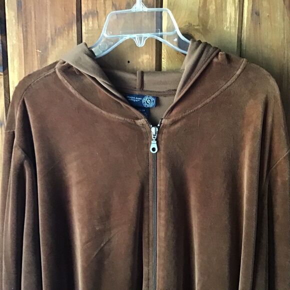 Venezia Jeans Velour Velvet Hoodie  26/ 28 Brown Jacket Pockets Zip Sporty - Picture 2 of 8